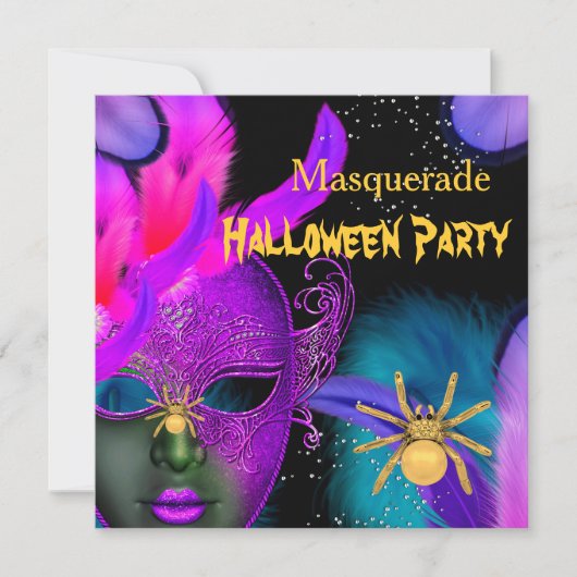 Masquerade Halloween-Party Rosa Aquamarine Masken Einladung (Vorderseite)