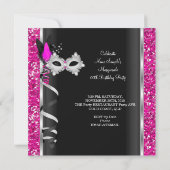 Masquerade Hi Heelses Pink Black Champagne Party 2 Einladung (Rückseite)