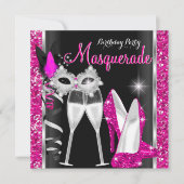 Masquerade Hi Heelses Pink Black Champagne Party 2 Einladung (Vorderseite)
