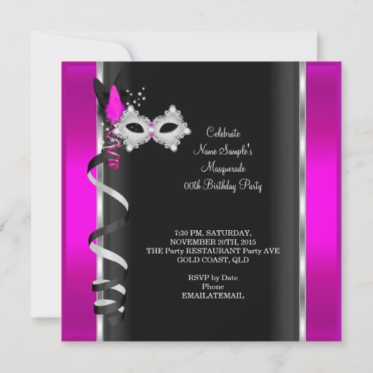 Masquerade Hi Heelses Pink Black Champagne Party 3 Einladung (Rückseite)