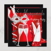 Masquerade Hi Heelses Red Black Champagne Party 2 Einladung (Vorne/Hinten)