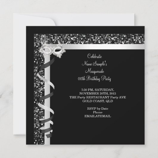 Masquerade Hi Heelses Silver Black Champagne Party Einladung (Rückseite)