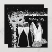 Masquerade Hi Heelses Silver Black Champagne Party Einladung (Vorne/Hinten)