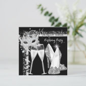 Masquerade Hi Heelses Silver Black Champagne Party Einladung (Stehend Vorderseite)