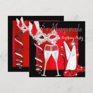 Masquerade High Heels Rot Schwarz Champagner Party Einladung