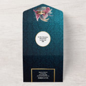 Masquerade Hochzeit blaue Damast Gold Masken Kostü All In One Einladung (Außenbereich)