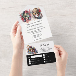 Masquerade Hochzeit | Bräutigam venezianische Mask All In One Einladung