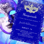 Masquerade Königsblau silber Sweet 16 Party Einladung<br><div class="desc">Für eine elegante Masquerade,  Sweet 16,  16. Geburtstag. Ein königlich blauer Hintergrund. Dekoriert mit Imitaten silbernen Glitzer Staub und eine Maskerade Maske. Personalisieren und fügen Sie Namen,  Alter und Party Details hinzu. Der Name wird mit einem handgeschriebenen Stilskript geschrieben</div>