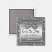 Masquerade Kostüm Party Save the Date Glam Silver Magnet (Vorderseite/Rückseite)