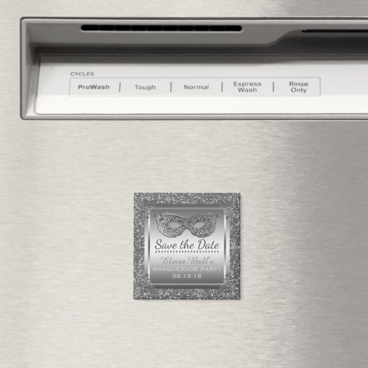 Masquerade Kostüm Party Save the Date Glam Silver Magnet (In Situ (Geschirrspüler))