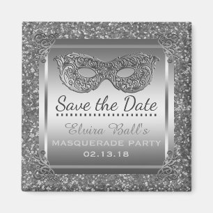 Masquerade Kostüm Party Save the Date Glam Silver Magnet
