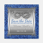 Masquerade Kostume Party Blau Silber Save the Date Magnet (Vorne)