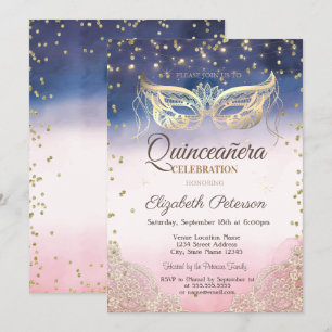 Masquerade, Lace, Diamonds Ombre Quinceañera Einladung