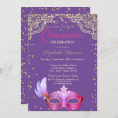 Masquerade, Lace, Diamonds Quinceañera Einladung (Vorne/Hinten)