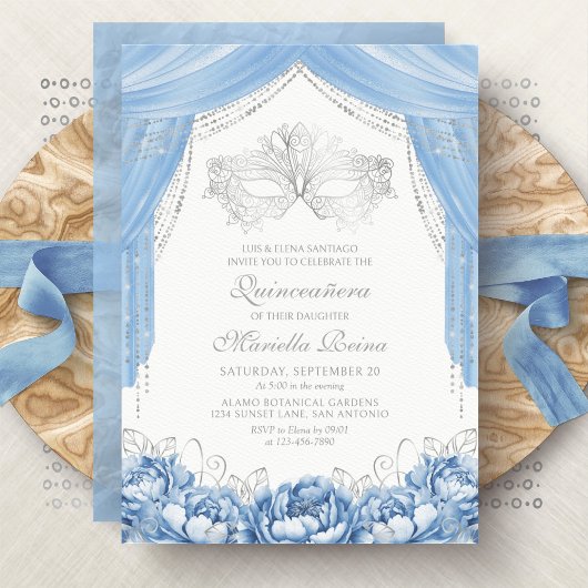 Masquerade Light Blue Quinceanera Einladung