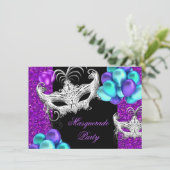 Masquerade Lila Aquamarin Blue Glitzer Party Einladung (Stehend Vorderseite)