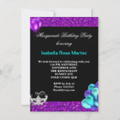 Masquerade Lila Aquamarin Blue Glitzer Party Einladung (Rückseite)