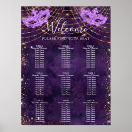 Masquerade lila Glitzer 9 Tabellen Sitzplakette Poster