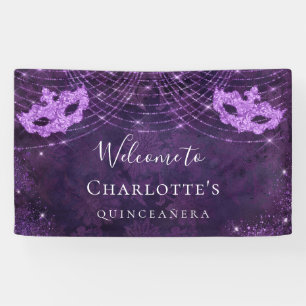 Masquerade lila Glitzer Staub Quinceanera Banner