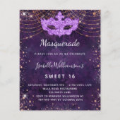 Masquerade lila Gold Sweet 16 Einladung Flyer (Vorne)