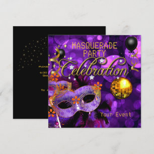 MASQUERADE Lila Gold Tanzparty Disco-Kugel Einladung