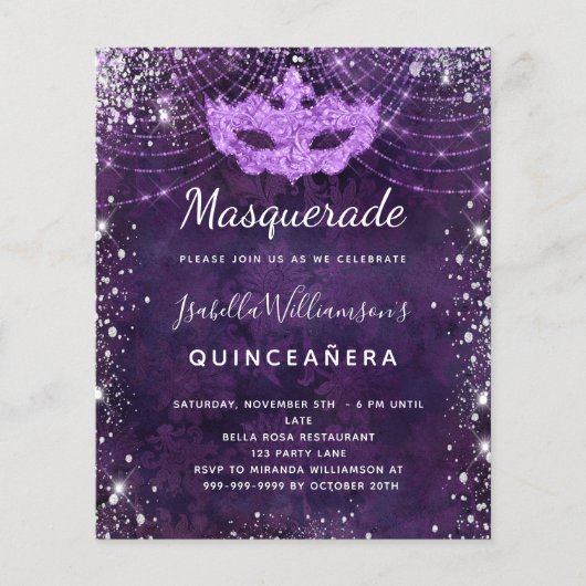 Masquerade lila Quinceanera Einladung Flyer (Vorne)