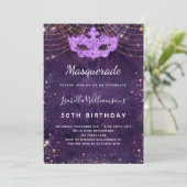 Masquerade lila Rose Gold Glitzer Geburtstagsparty Einladung (Stehend Vorderseite)