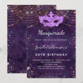 Masquerade lila Rose Gold Glitzer Geburtstagsparty Einladung (Vorne/Hinten)