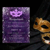 Masquerade lila silber Glitzer Staub Sweet 16 Einladungspostkarte