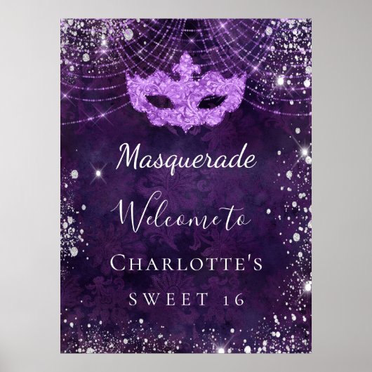 Masquerade lila silber Glitzer Staub Sweet 16 Poster (Vorne)