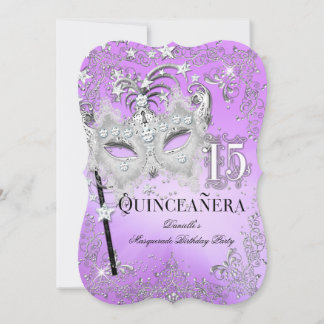 Masquerade Lila Silver Quinceanera Geburtstag Einladung