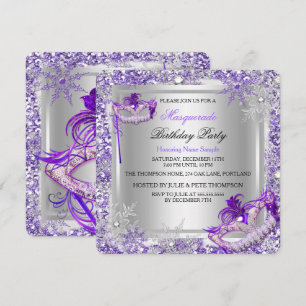 Masquerade Lila Silver Snowflakes Masken Party Einladung