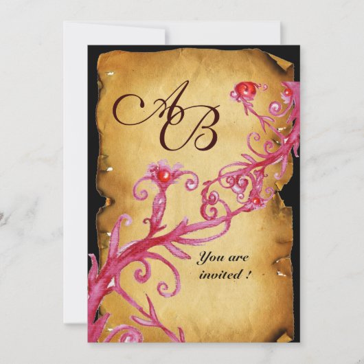 MASQUERADE MAGIC BERRIES MONOGRAM, Pergament Einladung (Vorderseite)