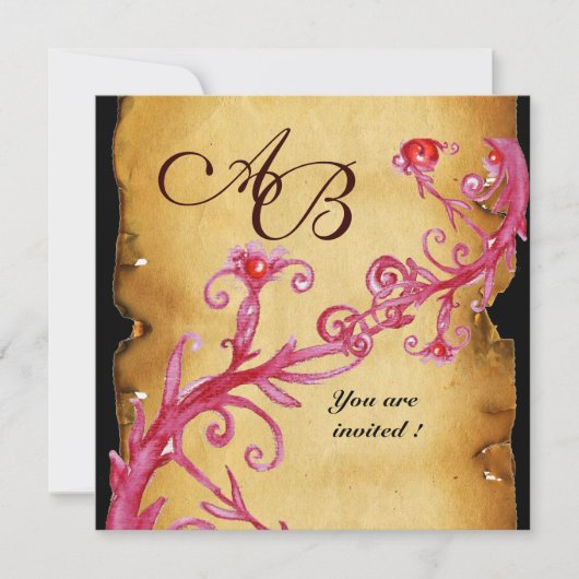 MASQUERADE MAGIC BERRIES MONOGRAM rot Einladung (Vorderseite)