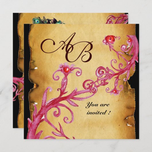 MASQUERADE MAGIC BERRIES MONOGRAMM rot Einladung (Vorne/Hinten)