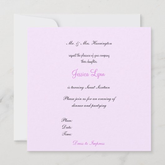 Masquerade, Mardi Gras 16 . Geburtstag, Einladung (Rückseite)