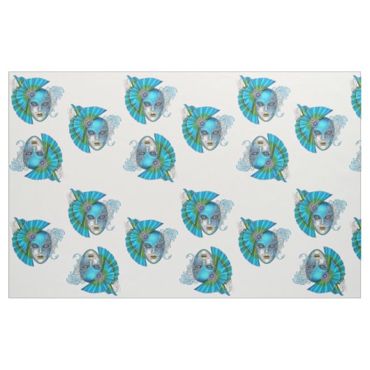 Masquerade Mardi Gras Mask Aquamarin Blue Stoff (Fat Quarter (45,7 x 55,9 cm))