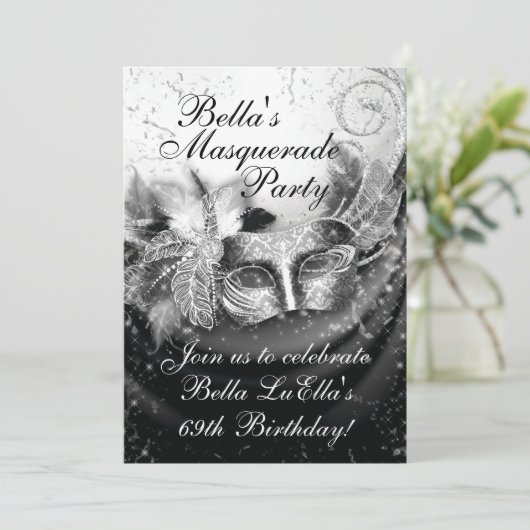 Masquerade Mardi Gras Party Einladung (Stehend Vorderseite)