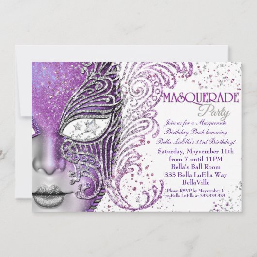 Masquerade Mardi Gras Party Einladungen (Rückseite)