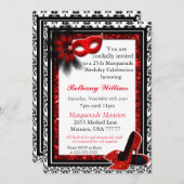 Masquerade Mardi Gras Roter Glitzer Einladung (Vorne/Hinten)