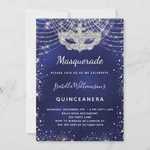 Masquerade Marine Blau Silber Quinceanera Party Einladung