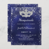 Masquerade Marine blau silber Sweet 16 Einladung (Vorne/Hinten)