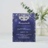 Masquerade Marine blau silber Sweet 16 Einladung (Stehend Vorderseite)