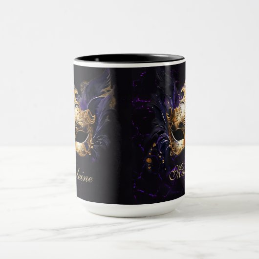 Masquerade Mask Gold Purple Black Moody Name Gift Tasse (Zentrum)