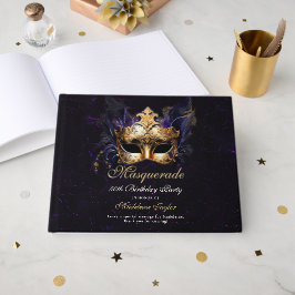 Masquerade Mask Gold Purple Dramatic 50th Birthday Gästebuch