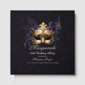 Masquerade Mask Gold Purple Dramatic 50th Birthday Gästebuch (Vorderseite)