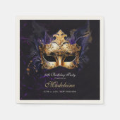 Masquerade Mask Gold Purple Dramatic 50th Birthday Serviette (Vorderseite)