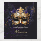 Masquerade Mask Gold Purple Dramatic 50th Birthday Weinetikett (Einzelnes Label)