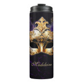 Masquerade Mask Gold Purple Dramatic Name Gift Thermosbecher (Vorderseite)