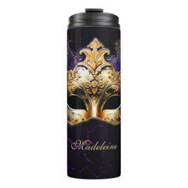 Masquerade Mask Gold Purple Dramatic Name Gift Thermosbecher